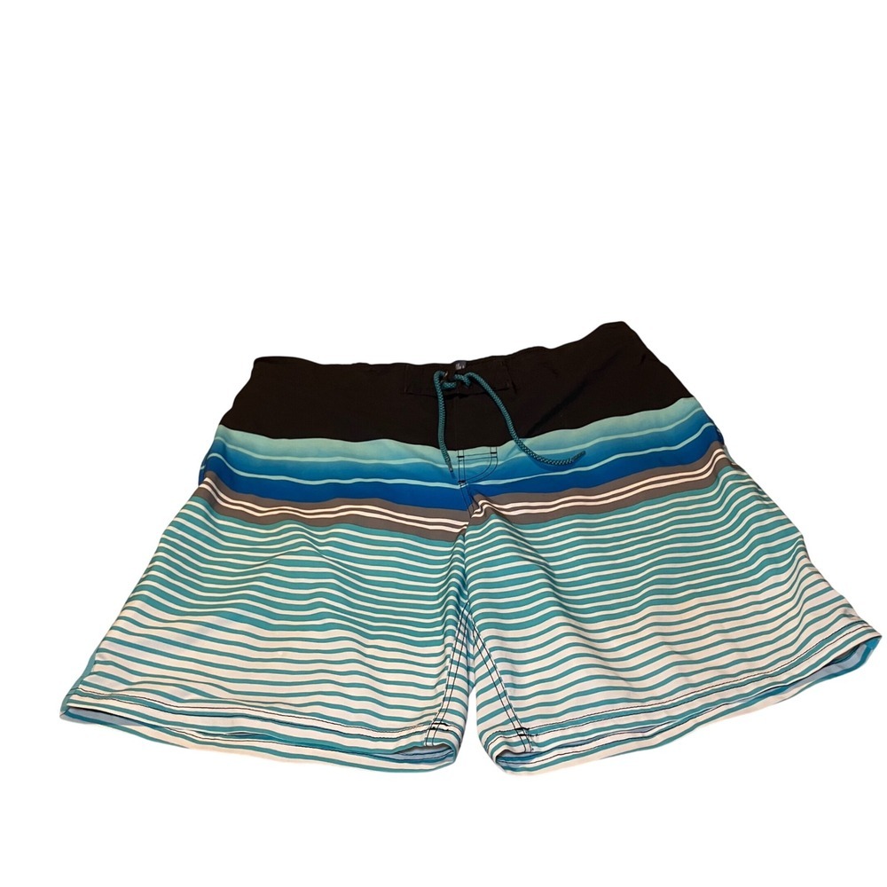George Board Shorts Mens XL 40-42 Blue Striped Swim Trunks Excellent Drawstring